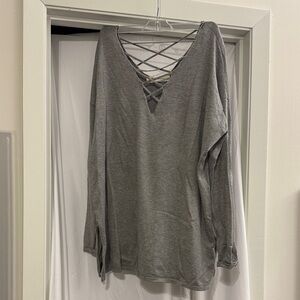 The Impeccable Pig Gray Long Sleeve Top with Crisscross Design